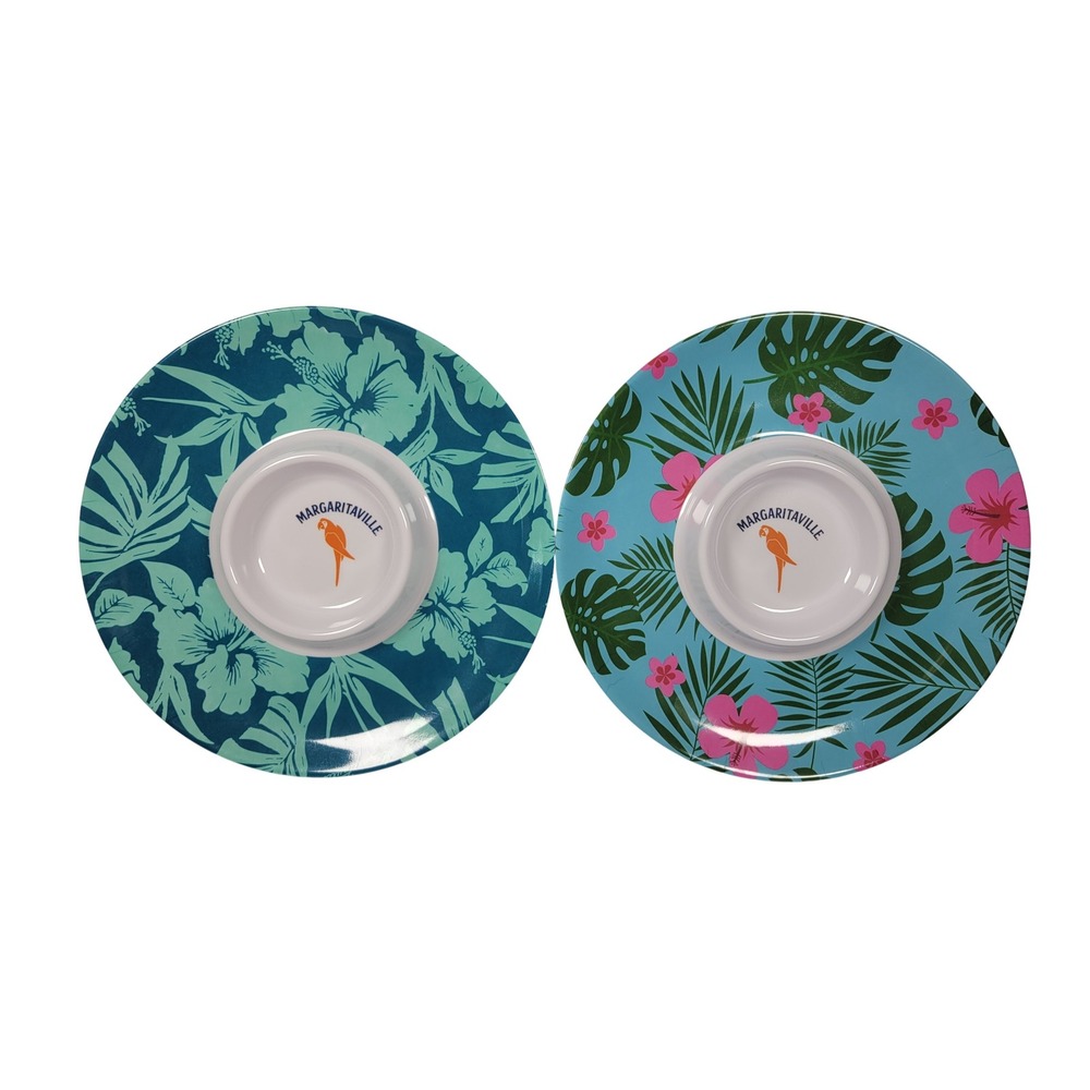 🌺Margaritaville Chip and Dip Bowl Set 2 Tropical Floral Melamine 12" Platters